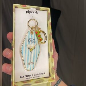 Piper K Matini “Tini Time!” Gold and Blue Key Chain & Bag Charm With Olive